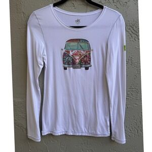 Alo Yoga CoolFit White Shirt Bus Peace Graphic Athleisure Athletic Workout